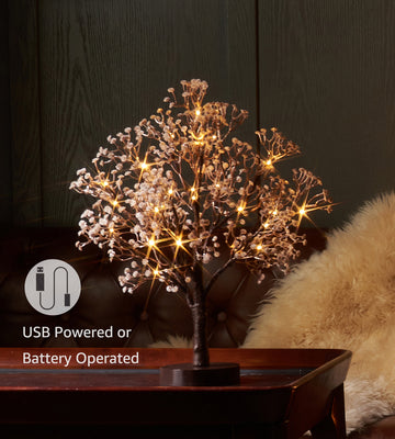 Lighted Gypsophila Tabletop Tree with Timer for Indoor Decor