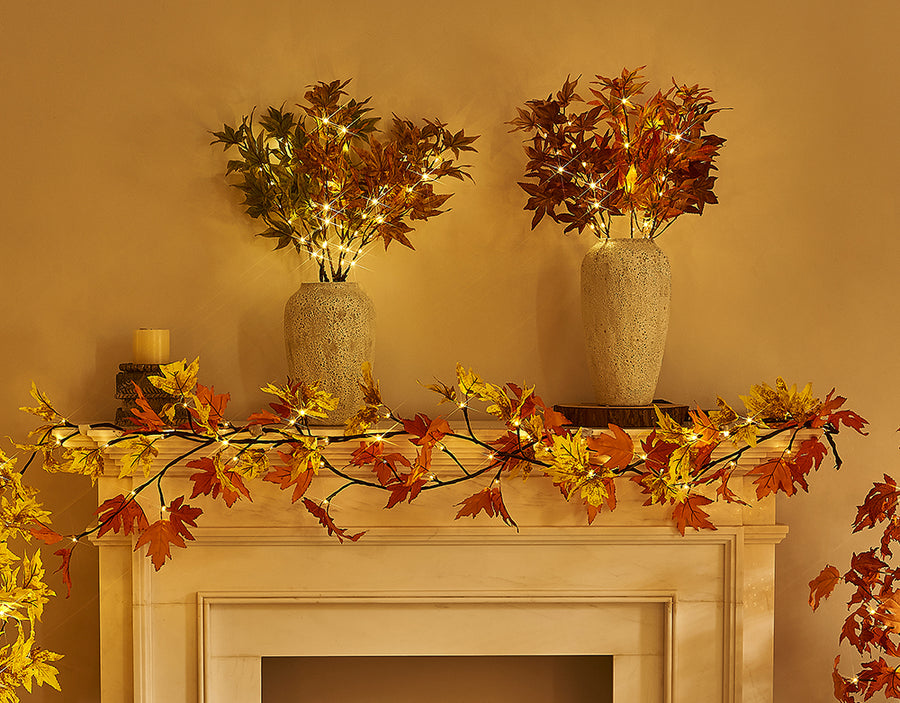 Maple Garland Lights with Timer for Fall Thanksgiving Home Decor