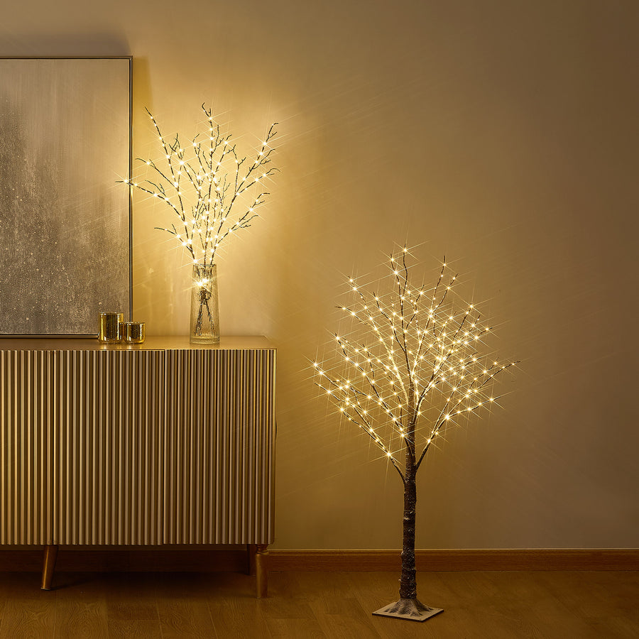 Hairui Lighted Snow Dusted Twig Tree 4FT for Home Christmas Decor
