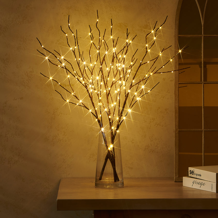 Fudios Branch Lights Plug in with Timer Willow Branches with Lights for Vase Birch Twig 32IN 150 LED Outdoor and Indoor Holiday Party Decor - HAIRUI