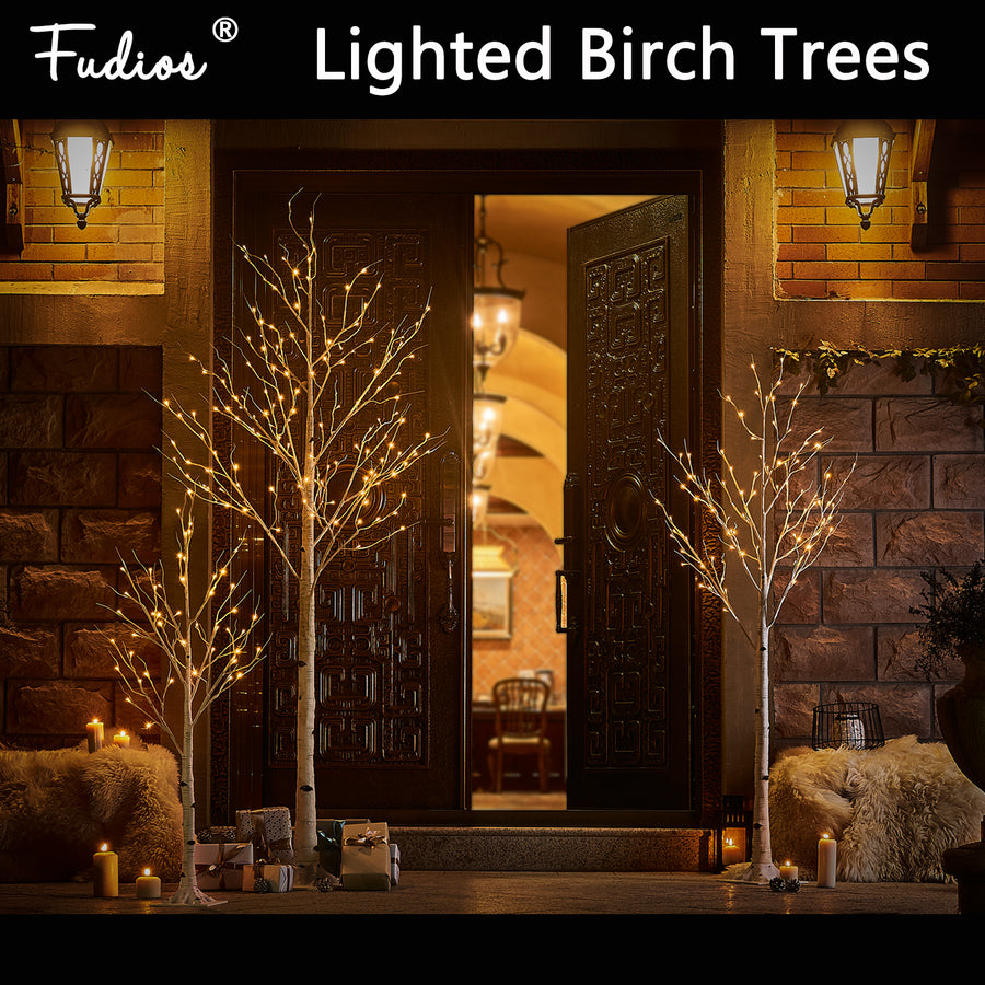 Fudios Lighted Trees for Decoration 4FT Light up 48 LED Faux Birch Tree Plug in Artificial White Christmas Decor for Home Inside Fall Xmas Wedding Party Gift Outdoor