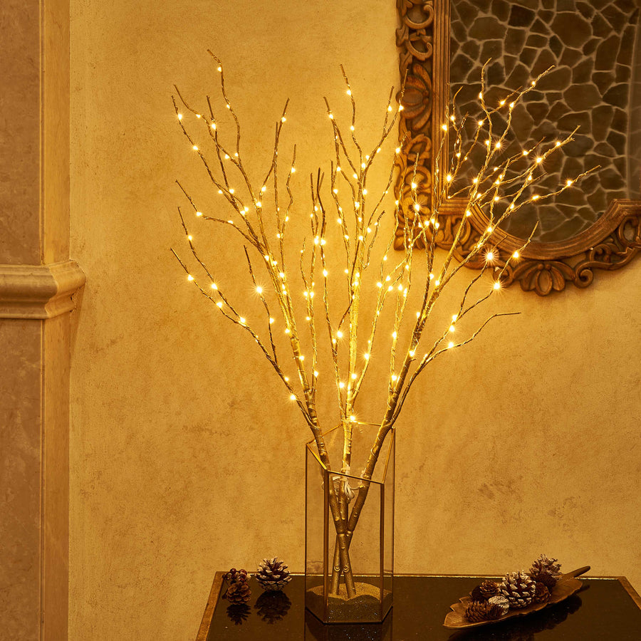 Prelit Artificial Golden Twig Branch with Fairy Lights 32in 150 LED Plug in  (Vase Excluded) - HAIRUI