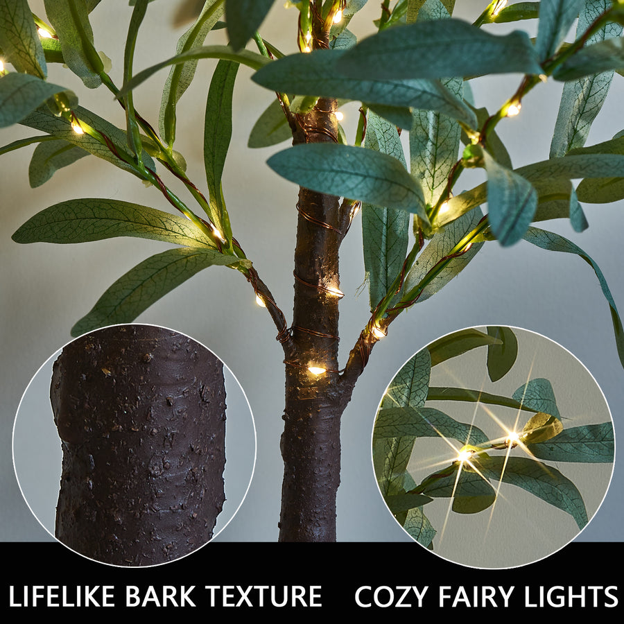 Fudios Lighted Small Tabletop Olive Tree USB Battery Operated with Timer 18in 50 Warm White LED Artificial Twig Tree Lights for Wedding Party Christmas Decoration Indoor Use - HAIRUI