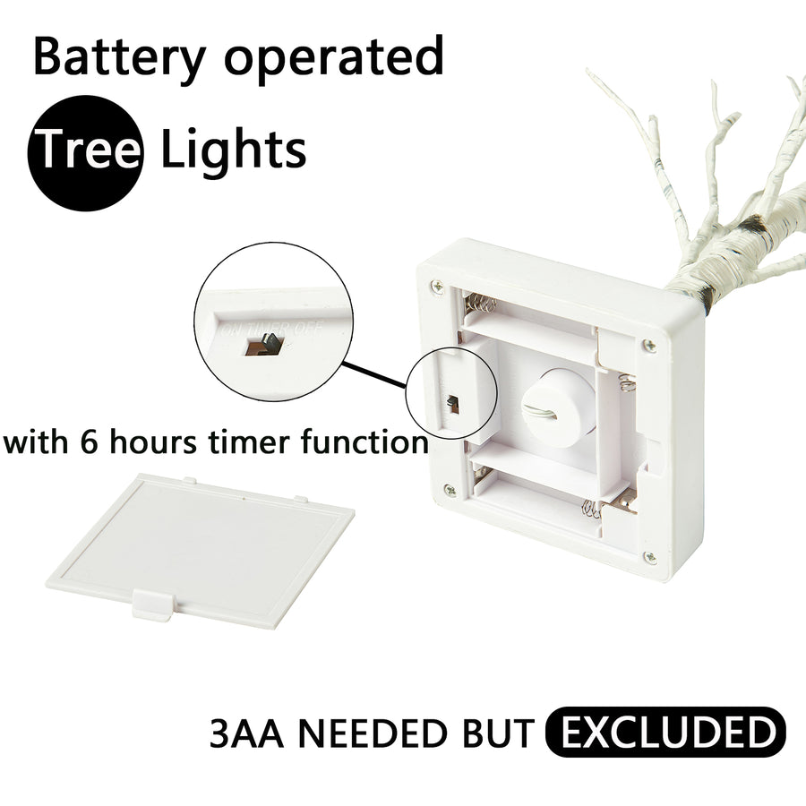 Fudios Lighted Small Tabletop Birch Tree Battery Operated with Timer 18in 24 Warm White LED Artificial Twig Tree Lights for Wedding Party Mother's Day Christmas Decoration Indoor Use - HAIRUI