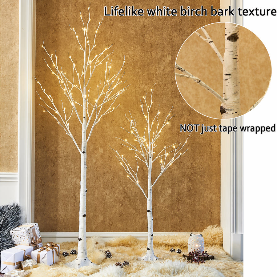 Fudios Lighted Trees for Decoration 4FT Light up 48 LED Faux Birch Tree Plug in Artificial White Christmas Decor for Home Inside Fall Xmas Wedding Party Gift Outdoor