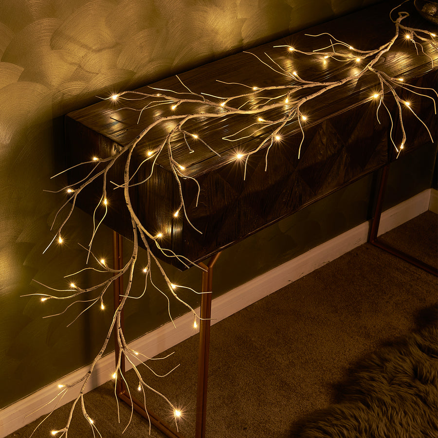 Fudios Pre-lit Twig Garland Lights Battery Operated with Timer Lighted birch Vines for Mantle Christmas all year round 6ft 48 Warm White LED - HAIRUI