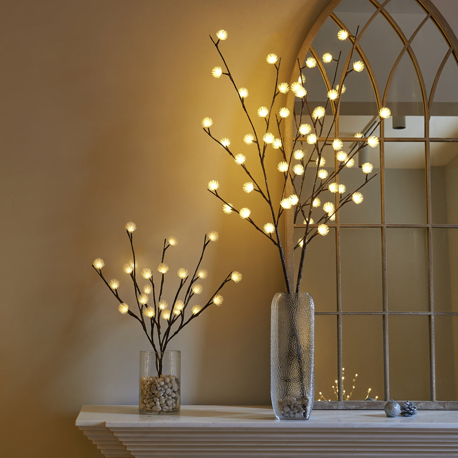 Lighted Twig Willow Branch with ICY Flowers 18in 24 LED Battery Operated - HAIRUI