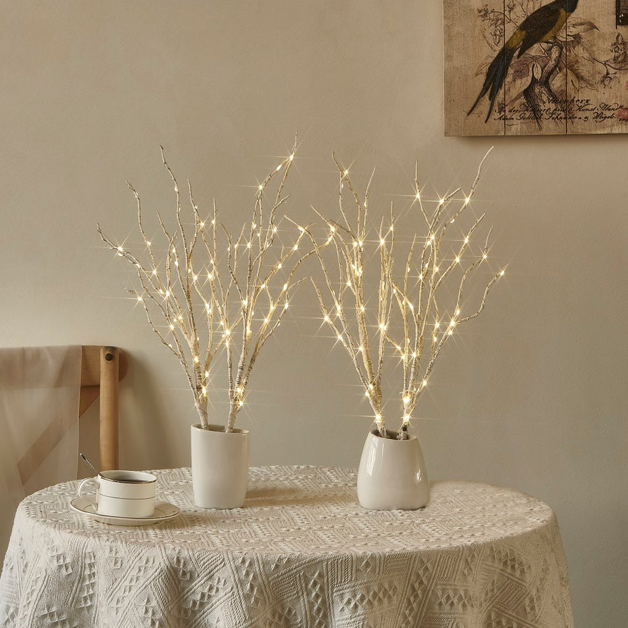 Lighted White Birch Branch 18IN 70 Warm White LED with Timer Battery Operated - HAIRUI