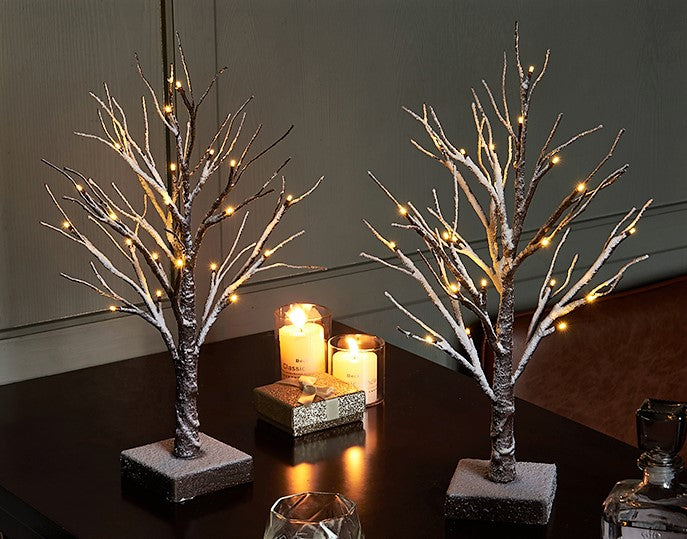 Hairui Small Tree Lights Flocked 24LED 18in Pre Lit Tabletop Tree with Timer Battery Operated - HAIRUI