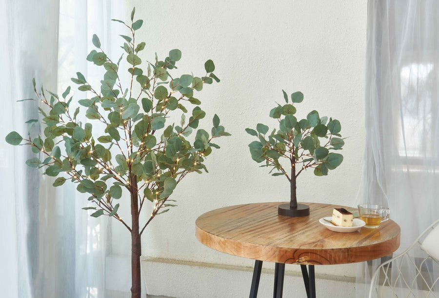 Lighted Tabletop Eucalyptus Tree with Timer 18IN 50 LED Battery Operated/USB Powered - HAIRUI
