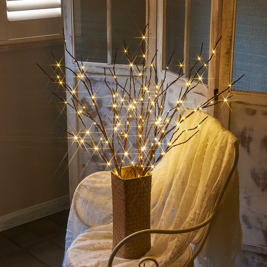 Pre Lit Artificial Brown Twig Branch with Fairy Lights 32in 150 LED Plug in Indoor Outdoor Use (Vase Excluded) - HAIRUI