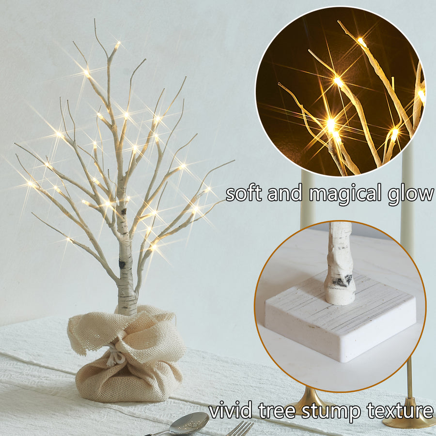 Fudios Lighted Small Tabletop Birch Tree Battery Operated with Timer 18in 24 Warm White LED Artificial Twig Tree Lights for Wedding Party Mother's Day Christmas Decoration Indoor Use - HAIRUI