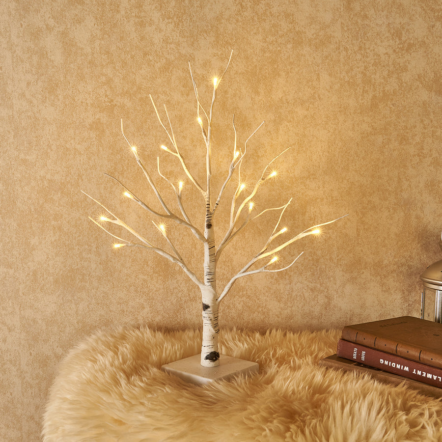 Small Tree Lights White with Timer 24LED 18in Cute Lit Birch Tree Battery Operated for Christmas Home Decoration - HAIRUI