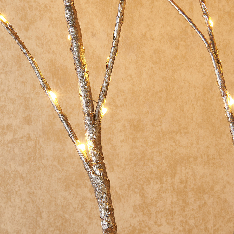 Prelit Silver Artificial Twig Branch with Lights 32in 150 LED Plug in Indoor Outdoor Use (Vase Excluded) - HAIRUI