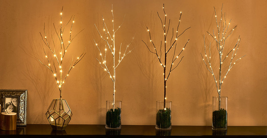 Prelit Silver Artificial Twig Branch with Lights 32in 150 LED Plug in Indoor Outdoor Use (Vase Excluded) - HAIRUI