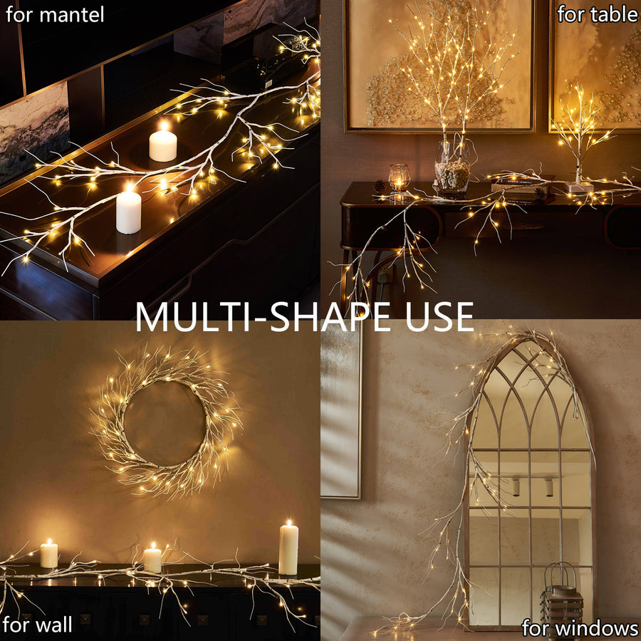 Fudios Pre-lit Twig Garland Lights Battery Operated with Timer Lighted birch Vines for Mantle Christmas all year round 6ft 48 Warm White LED - HAIRUI