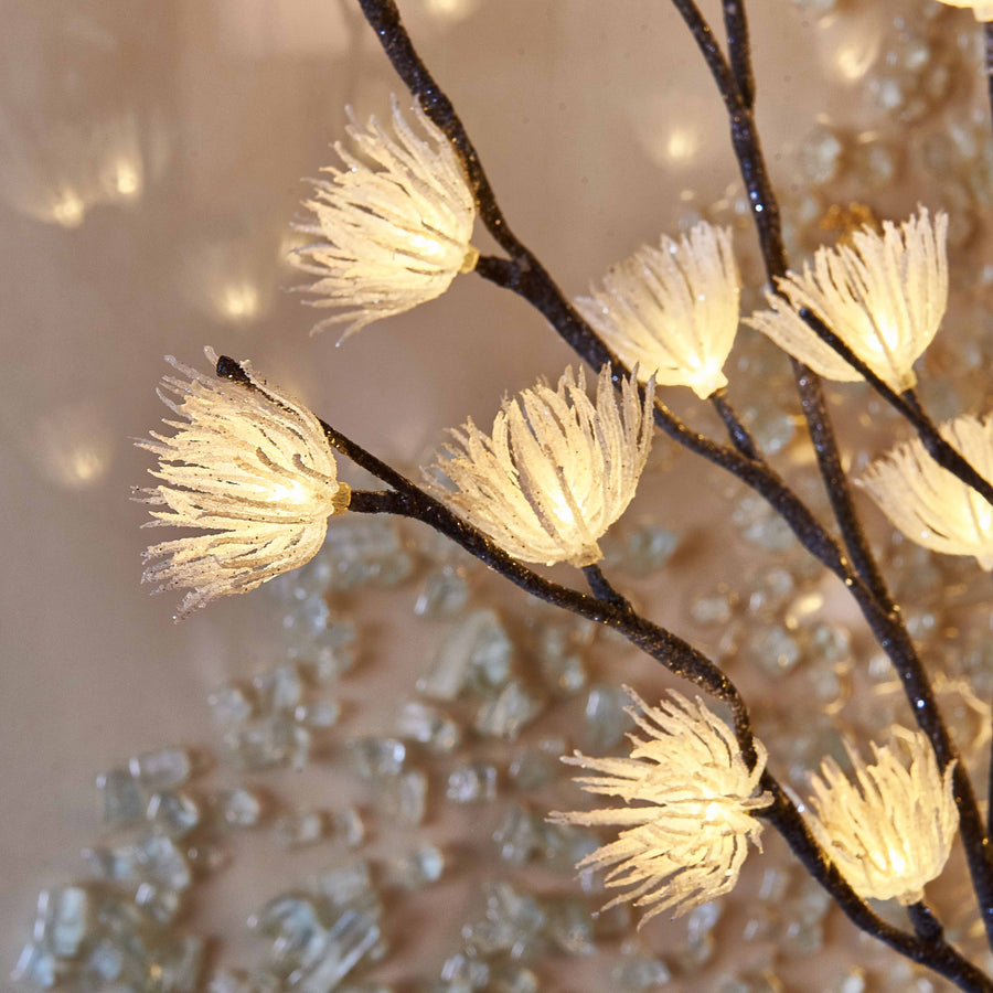 Lighted Twig Willow Branch with ICY Flowers 18in 24 LED Battery Operated - HAIRUI