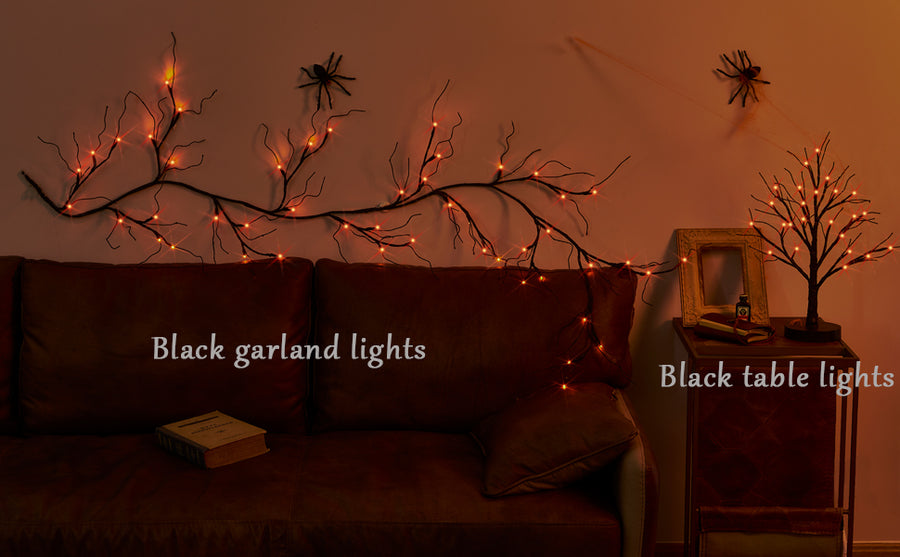 Halloween Garland Lights Black Glittered for Halloween Decoration