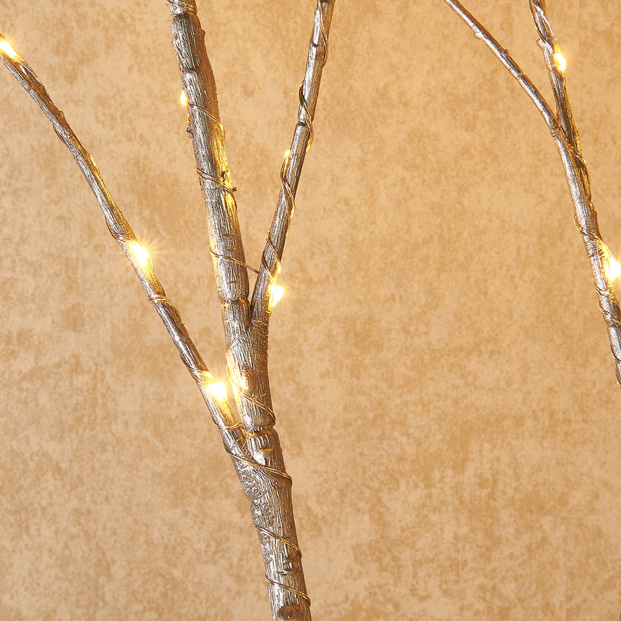 Lighted Silver Artificial Twig Branch with Fairy Lights 32in 100 LED Battery Operated - HAIRUI