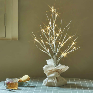Fudios Lighted Small Tabletop Birch Tree Battery Operated with Timer 18in 24 Warm White LED Artificial Twig Tree Lights for Wedding Party Mother's Day Christmas Decoration Indoor Use - HAIRUI