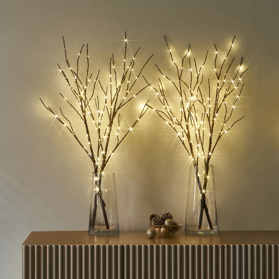 Hairui Lighted Artificial Brown Twig Tree Branch with Fairy Lights 32IN 100 LED Battery Operated Waterproof (Vase Excluded) - HAIRUI