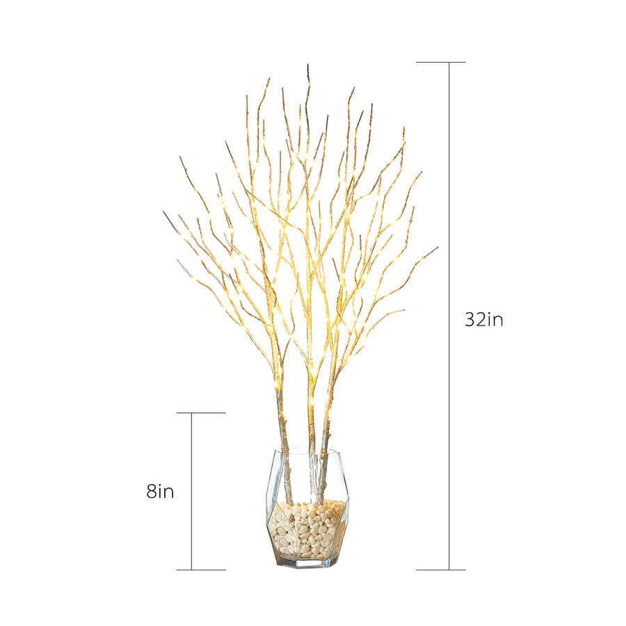 Prelit Silver Artificial Twig Branch with Lights 32in 150 LED Plug in Indoor Outdoor Use (Vase Excluded) - HAIRUI