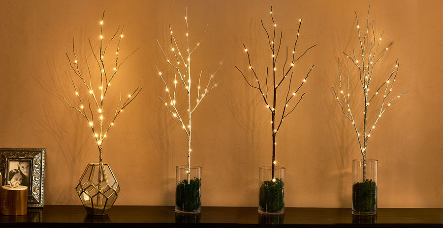 Pre Lit Artificial Brown Twig Branch with Fairy Lights 32in 150 LED Plug in Indoor Outdoor Use (Vase Excluded) - HAIRUI
