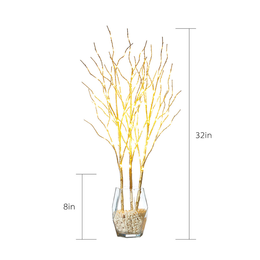 Prelit Artificial Golden Twig Branch with Fairy Lights 32in 150 LED Plug in  (Vase Excluded) - HAIRUI