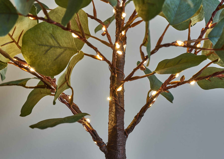 Lighted Tabletop Eucalyptus Tree with Timer 18IN 50 LED Battery Operated/USB Powered - HAIRUI