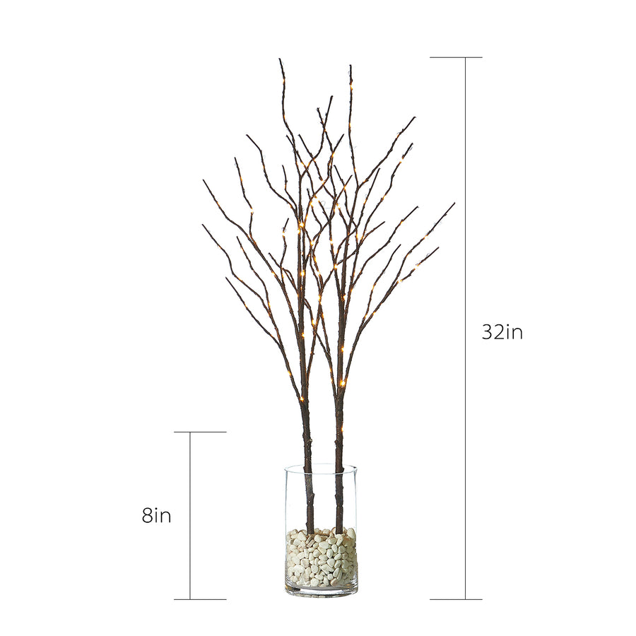 Hairui Lighted Artificial Brown Twig Tree Branch with Fairy Lights 32IN 100 LED Battery Operated Waterproof (Vase Excluded) - HAIRUI