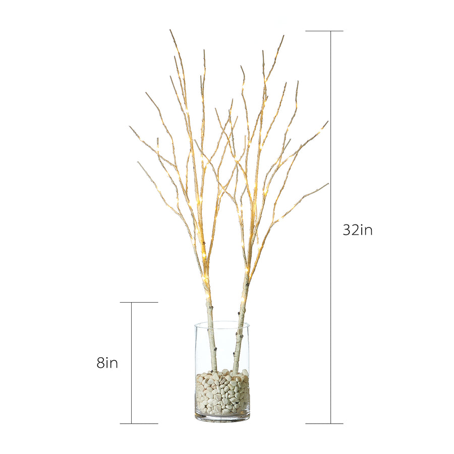 Hairui Lighted Artificial Birch Tree Branch with Fairy Lights 32IN 100 LED Battery Operated for Christmas Home Decoration (Vase Excluded) - HAIRUI