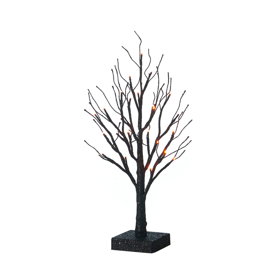 Small Glittered Spooky Tree Lights with Timer 24L 18in for Halloween Witch Decor Black Tree with Orange Light Decoration - HAIRUI