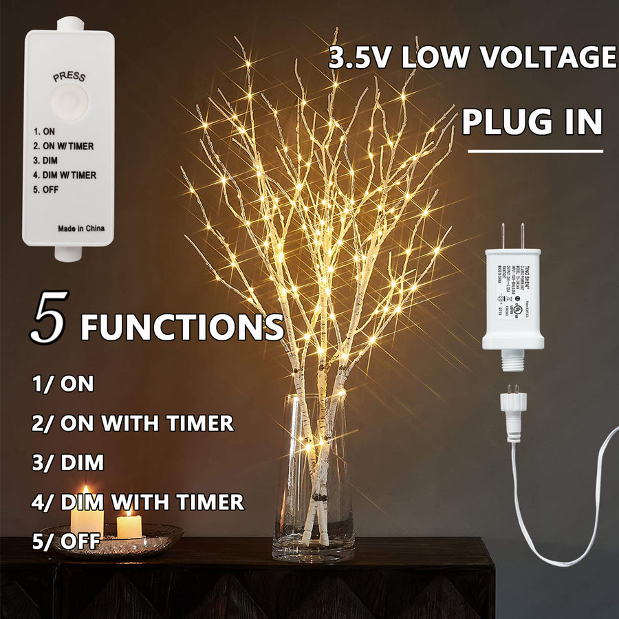 Fudios Branch Lights Plug in with Timer Willow Branches with Lights for Vase Birch Twig 32IN 150 LED Outdoor and Indoor Holiday Party Decor - HAIRUI
