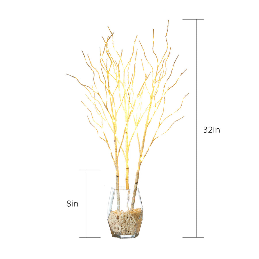 Pre Lit Artificial Twig Birch Branch with Fairy Lights 32IN 150 LED Plug inIndoor Outdoor Use (Vase Excluded) - HAIRUI