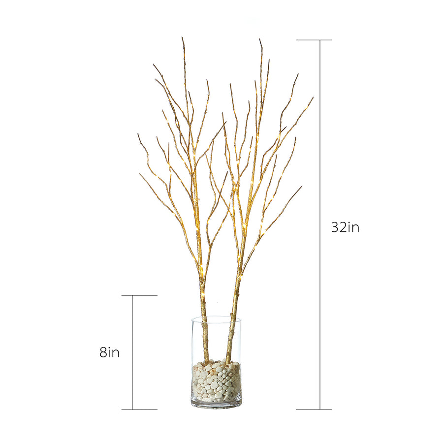 Hairui Lighted Artificial Golden Twig Tree Branch with Fairy Lights 32in 100 LED Battery Operated for Christmas (Vase Excluded) - HAIRUI