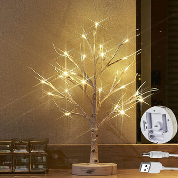 Lighted Tabletop Birch Tree with Timer USB Plug-in or Battery Operated