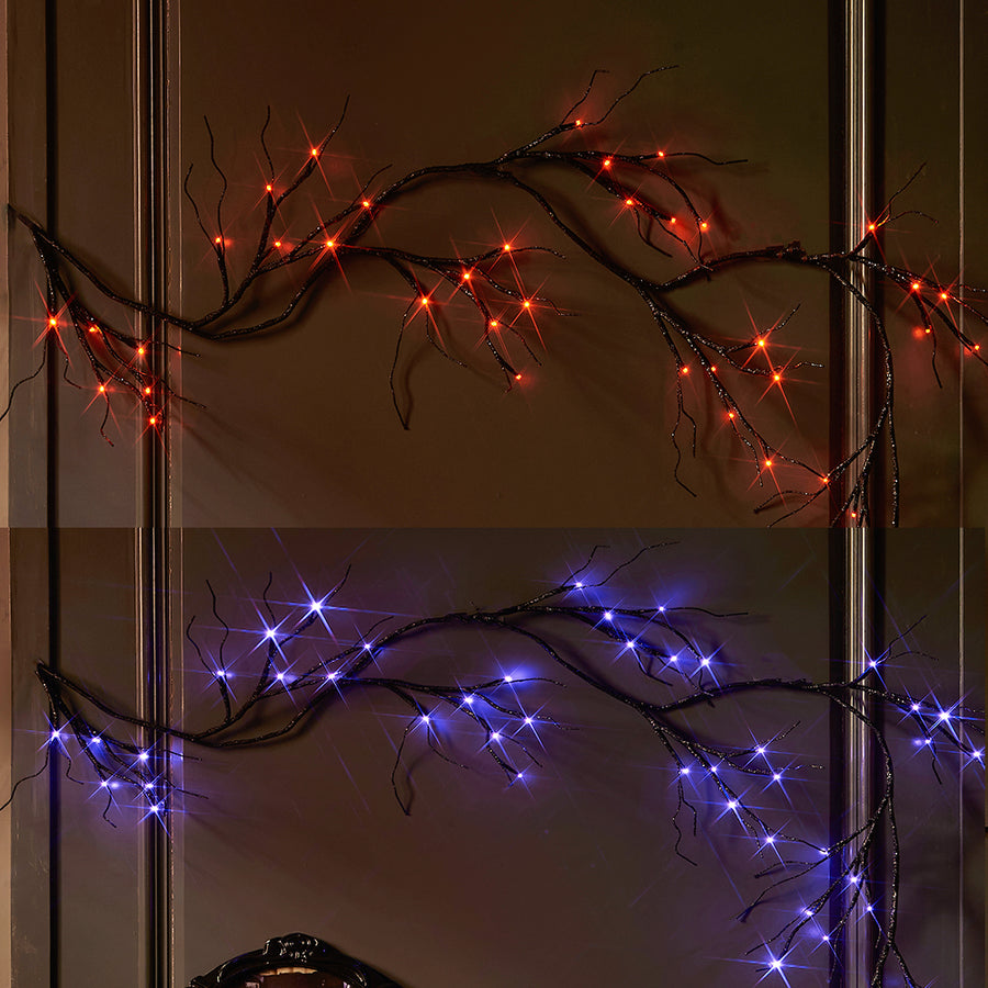 Halloween Garland Lights Black Glittered Wholesale Custom