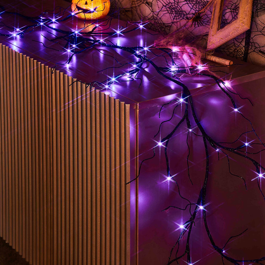 Halloween Garland Lights Black Glittered for Halloween Decoration