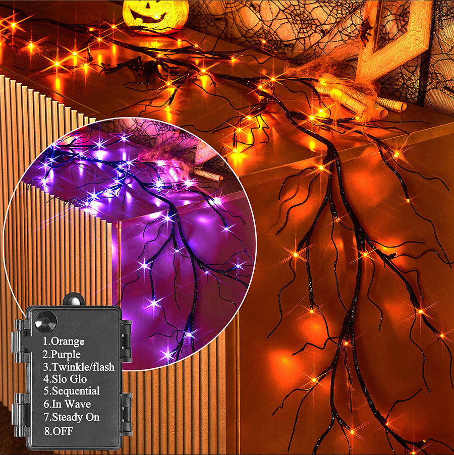 Halloween Garland Lights Black Glittered Wholesale Custom