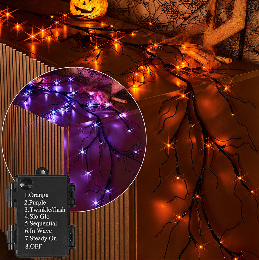 Halloween Garland Lights Black Glittered for Halloween Decoration