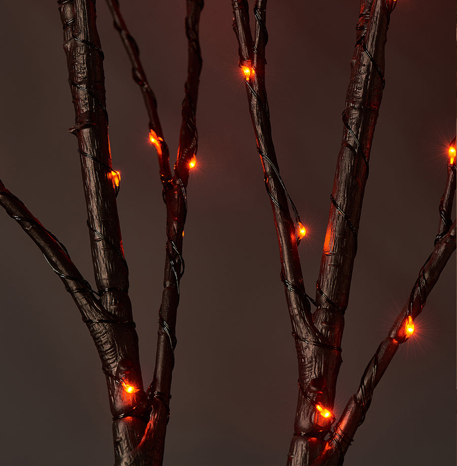 Lighted Black Branches with 100 Orange Fairy Lights