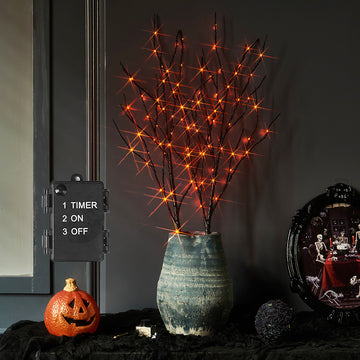 Lighted Black Branches with 100 Orange Fairy Lights