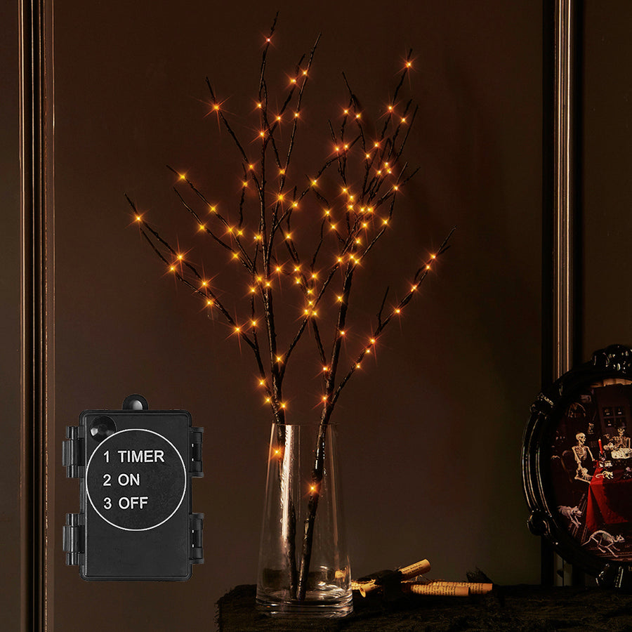 Lighted Black Branches with 100 Orange Fairy Lights