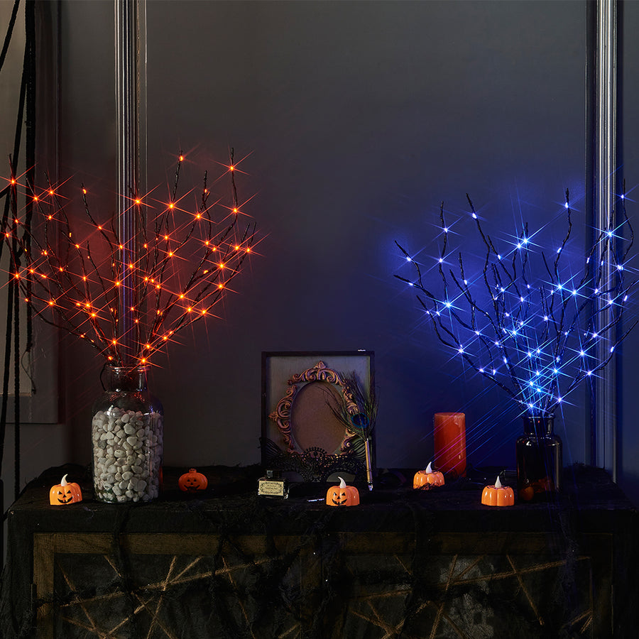 Lighted Black Branches with Orange Lights for Halloween Decoration