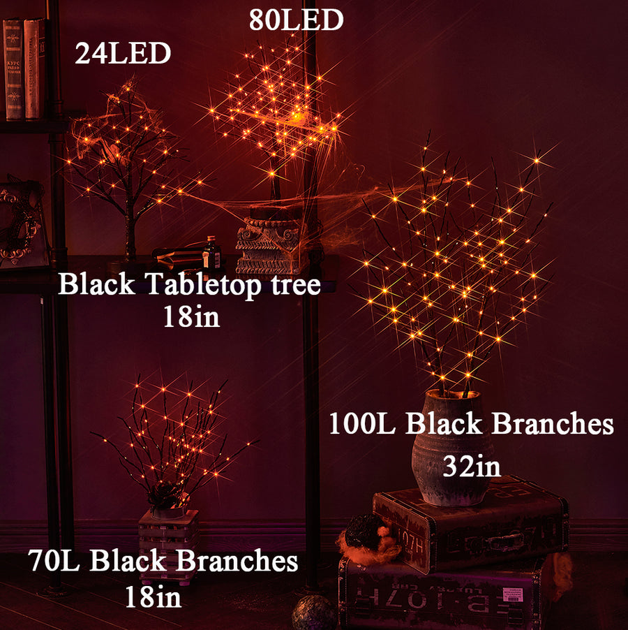 Lighted Black Branches with Orange Lights for Halloween Decoration