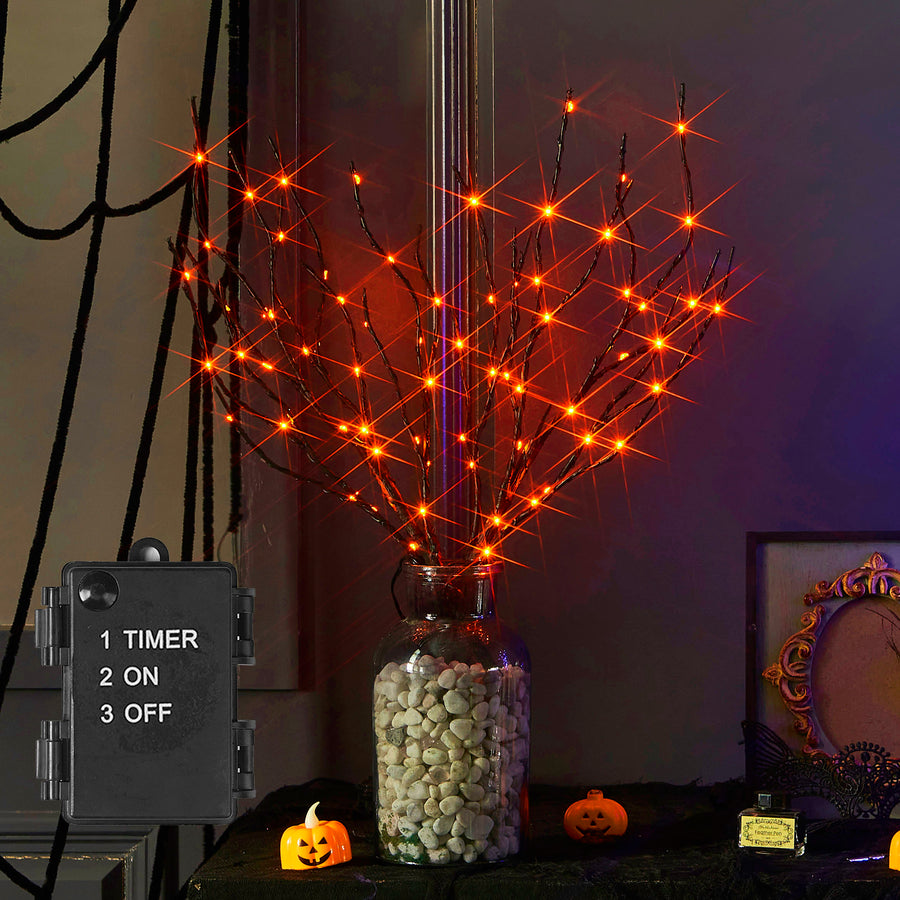 Lighted Black Branches with Orange Lights for Halloween Decoration