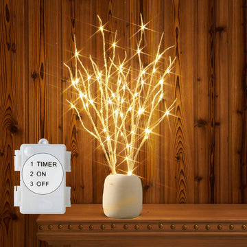 White Birch Branch Lights with Timer Battery Operated