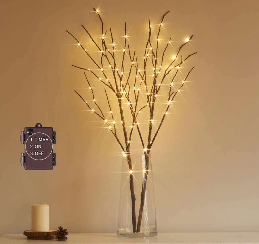 Lighted Twig Birch Tree Branches with Timer Battery Operated 100L 32in