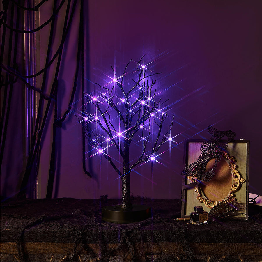 Lighted Halloween Black Tree with Timer for Home Decor