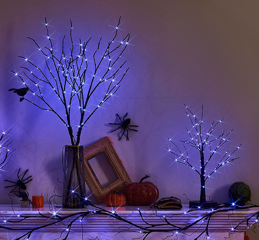 Lighted Halloween Black Tree with Purple Fairy Lights